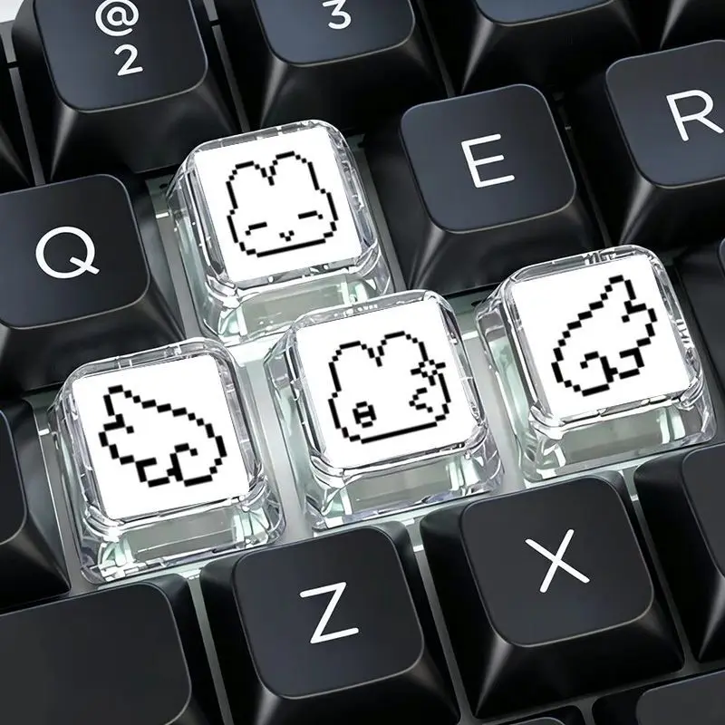 Gaming Accessories Aesthetic - 4-teiliges Set mit niedlichen Pixel-Kaninchen-Emoticon-Tastenkappen für